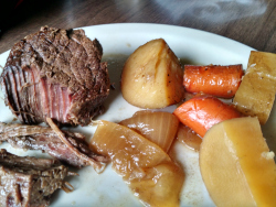 Venison pot roast and vegetables in one pot