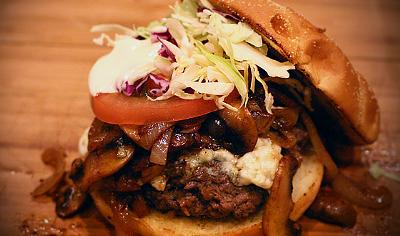 Elk Burgers w/ Gorgonzola & Carmelized Onions